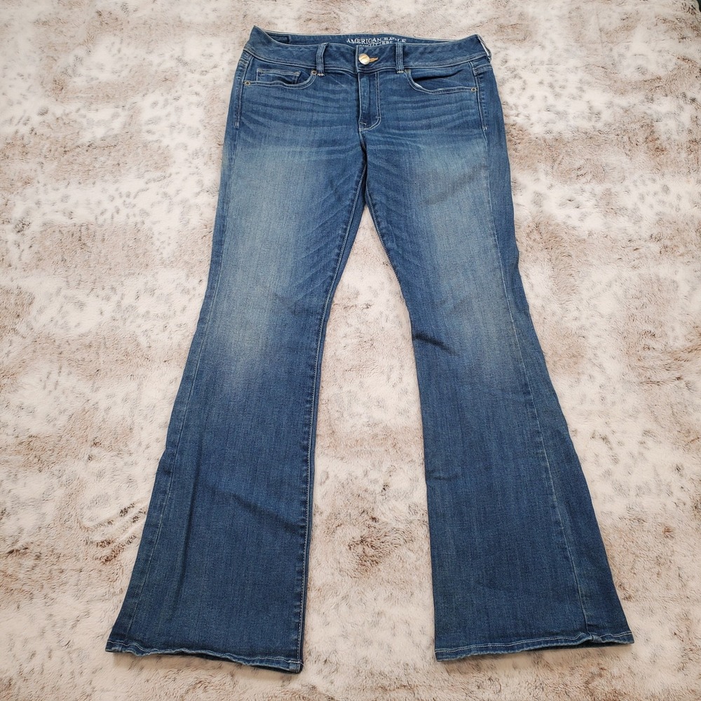 American Eagle Kick Boot Jeans Women's Size 12 Med Wash Blue Mid Rise Stretch